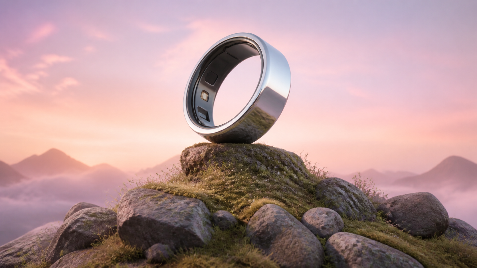 Solix Ring standing on a moss-covered rocky landscape at sunrise
